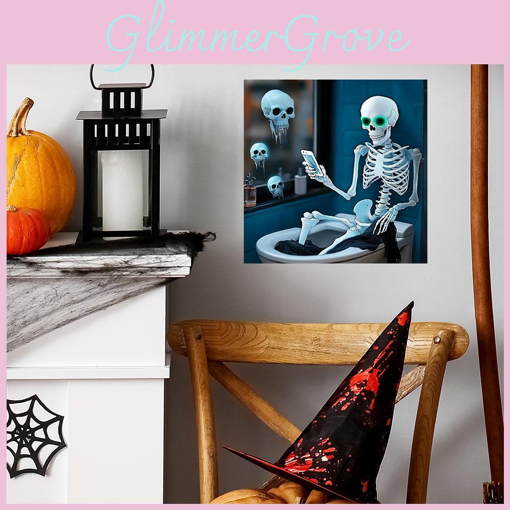 Halloween Creative Toilet Skeleton Play Phone Pattern Home Wall Decor Sticker