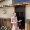 Early Autumn MIU French First Love New Bow Waist Pink Long Dress Gentle Atmosphere A-word Dress