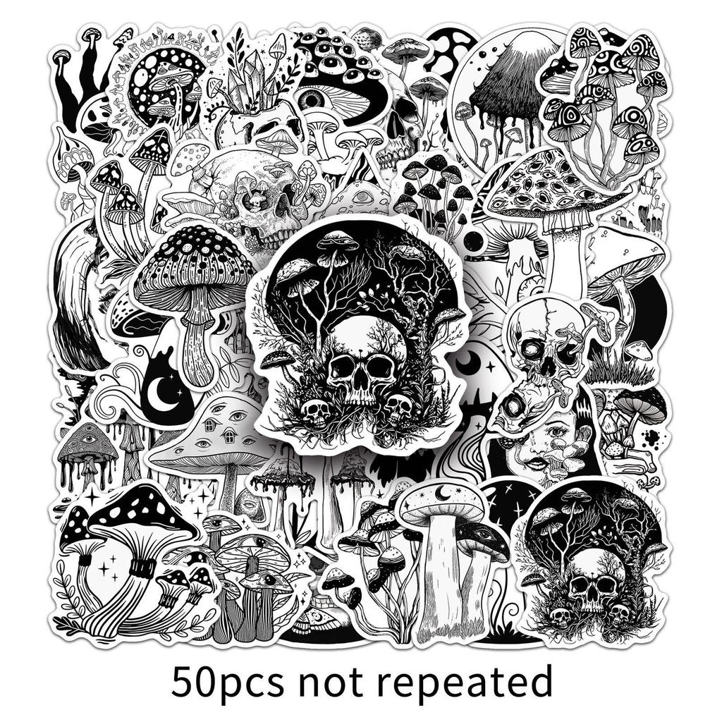 50 Schwarz-Weiß Gothic Pilz Graffiti Aufkleber für Handy, Skateboard, Computer Dekoration