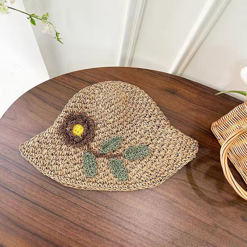

Y2K Summer Crochet Straw Hats for Women Sweet Flower Daisy Bucket Foldable UV Protection Beach Panama Sunshade Caps Gorras Mujer 56-58CM