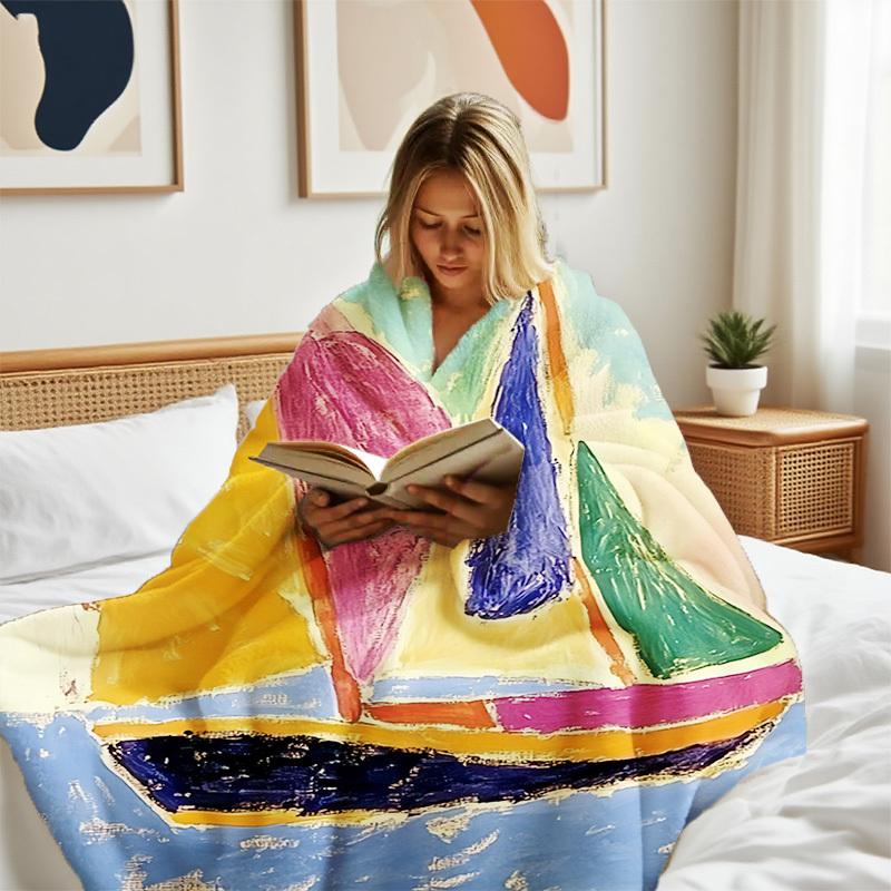 1Pc  New Picasso Colorful Sail Print Throw Blanket, Soft And Warm For Sofa, Bed, Office Home Decor & Travel - Perfect Hallow