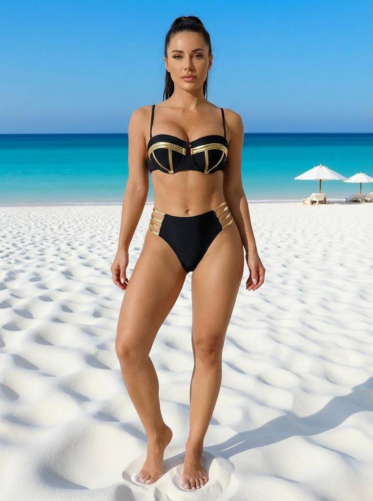 Dames Europees-Amerikaans Gesplitst Zwempak: Sexy Push-Up Bikini met Hete Stempeldecoratie