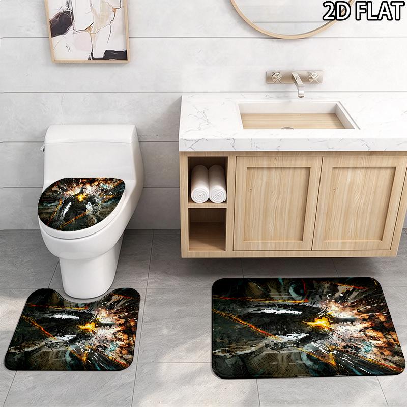 3pcs Lightning Adam Pattern Flannel Nonslip Absorbent Washable Decorative Bathroom Home Toilet Seat Cover Mat