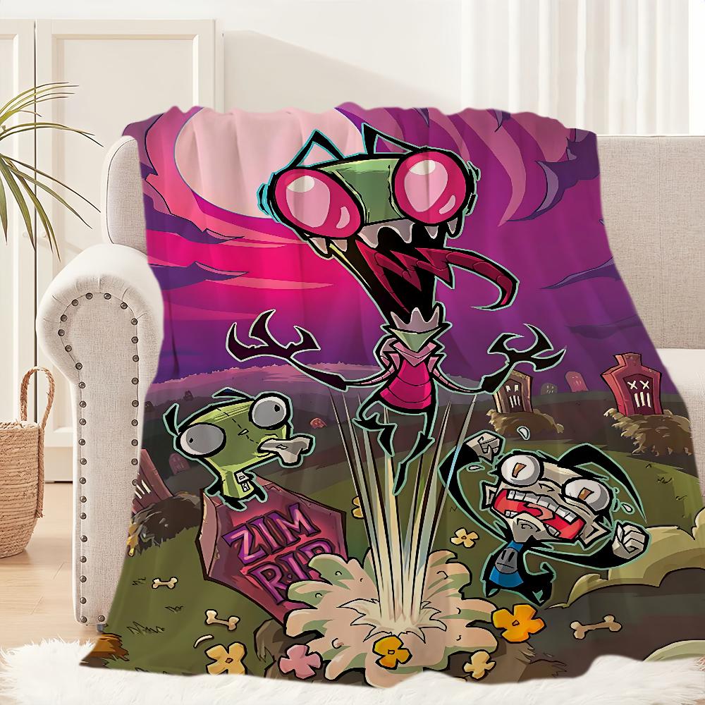 Funny Cartoon I-Invader Zim Blanket Blanket for Couch Sofa Travel Home Hiking Picni Bed Beding Flannel Blanket birthday gift