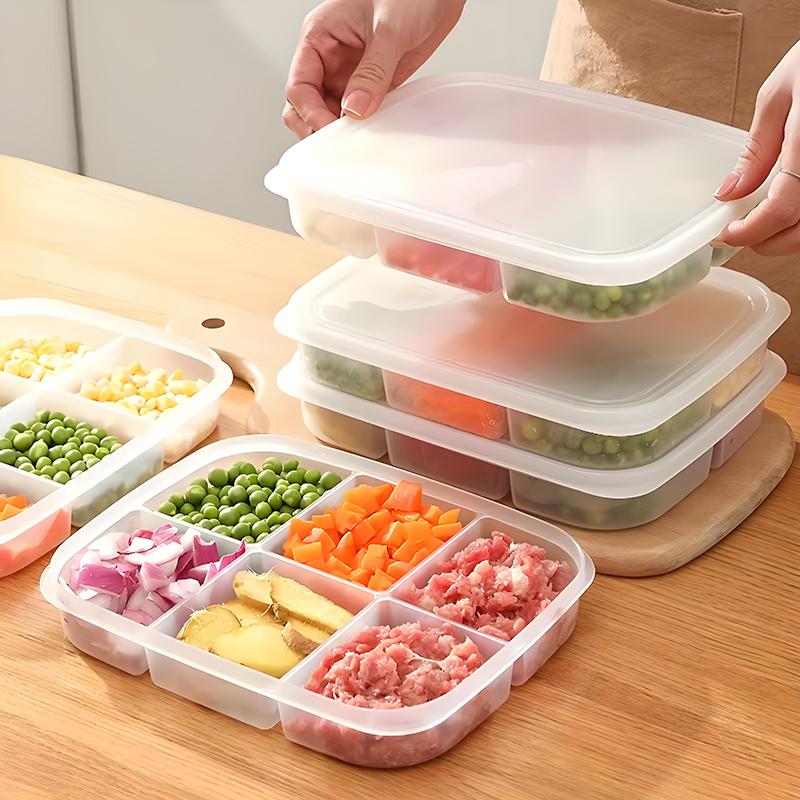 Transparent 4/6 Grids Storage Box Refrigerator Large Capacity Container Storage Box Frozen Meat Compartment Food Kitchen Tool