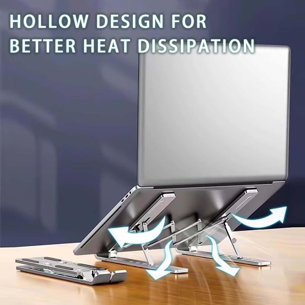 Aluminium alloy Laptop Stand, Full Flat Silicone Anti-Slip Office Laptop Stand for Desk Adjustable Portable Laptop Holder