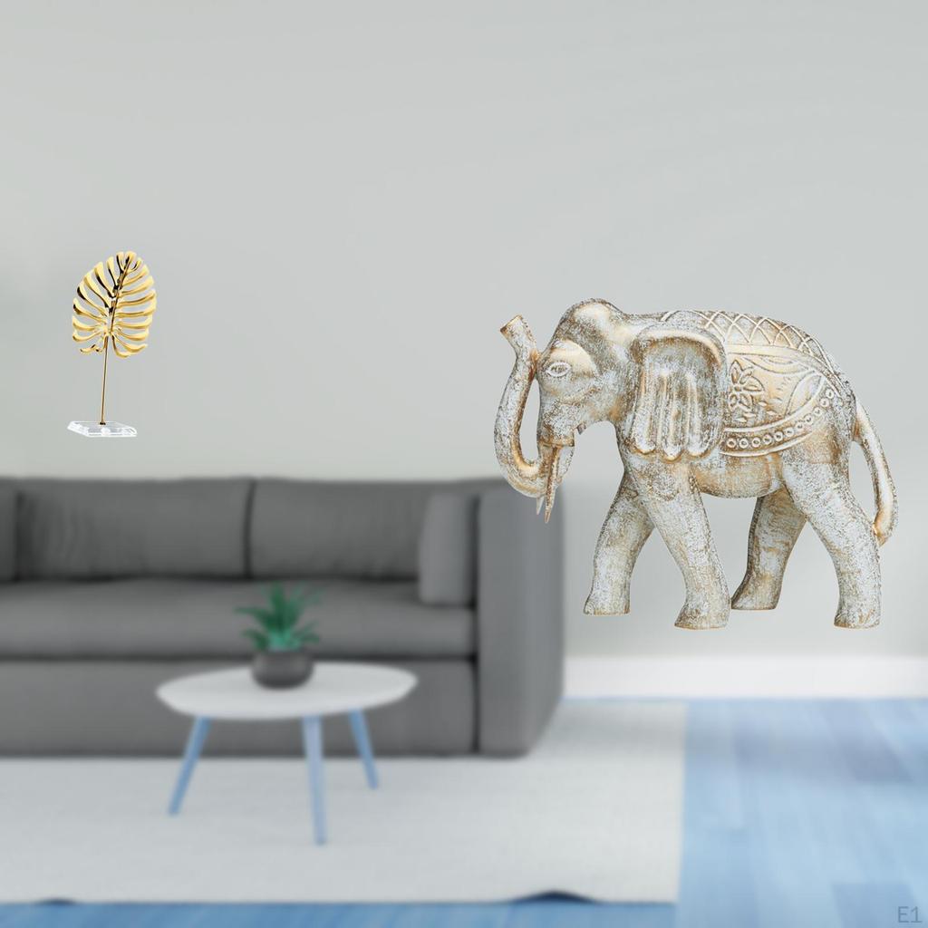 Abstract Metal And Wooden Elephant Sculpture Figurine Ornament for Home Bookshelf Bar Desk Rustic