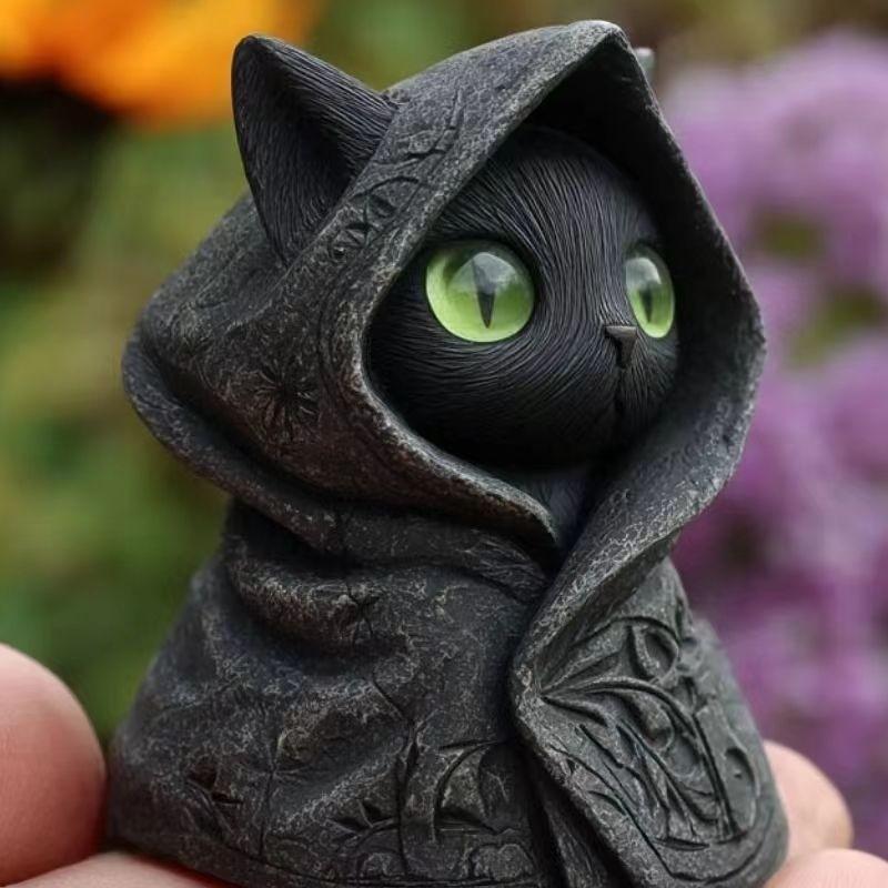 Mysterious Hooded Cat Figurine Resin Home Decor Gift For Cat Lovers And Collectors