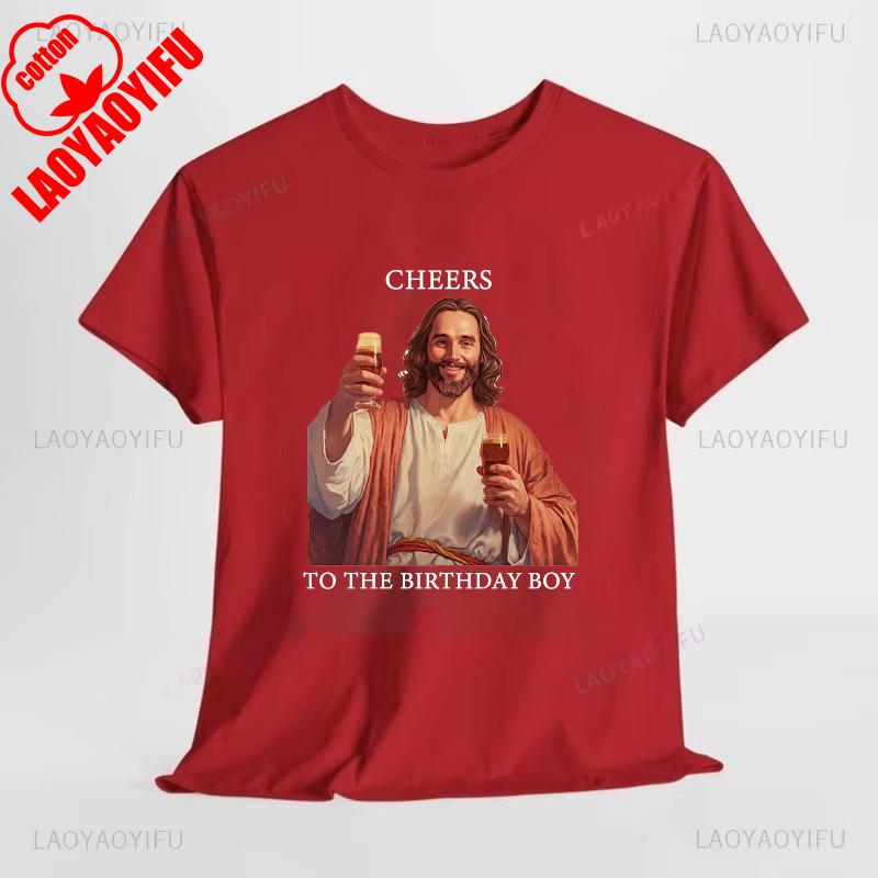 Alles Gute zum Geburtstag Jesus Prost auf das Geburtstagskind Bedrucktes T-Shirt Frau Mann Frohe Weihnachten Geschenk Hochwertige Baumwoll-T-Shirts Tops