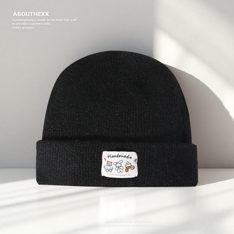 Korean Version of Big Head Circumference Showing The Face Small Loose Hat for Women Cute Cartoon Knitted Hat Winter Warm Ear Protection Wool Hat Men