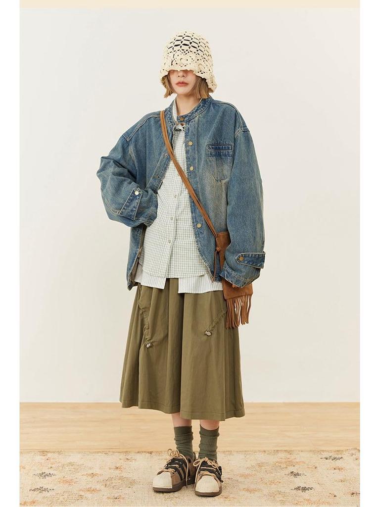 HOTHORE Volcano Horse 2025 Autumn/Winter Women's Retro Washed Denim Jacket