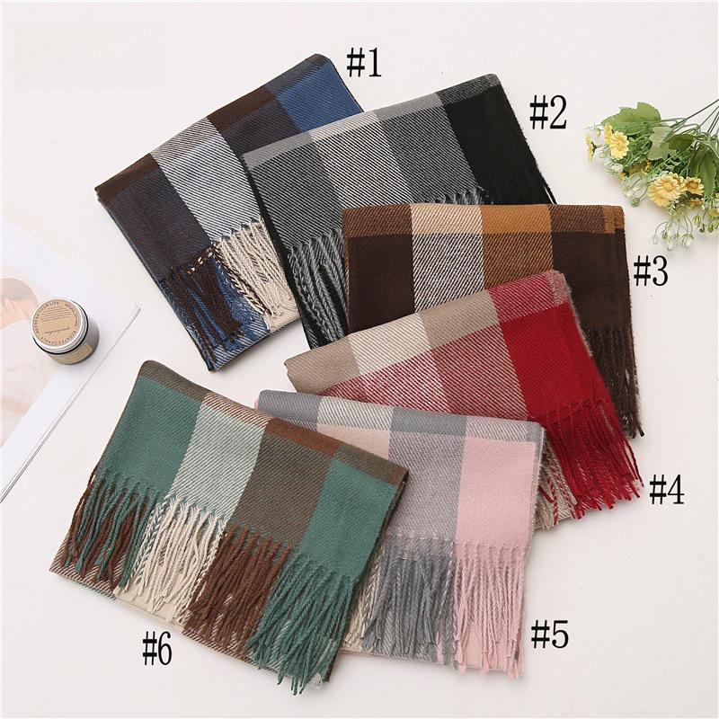 Unisex Korean Plaid Thick Winter Scarf with Tassels - Imitation Cashmere Shawl