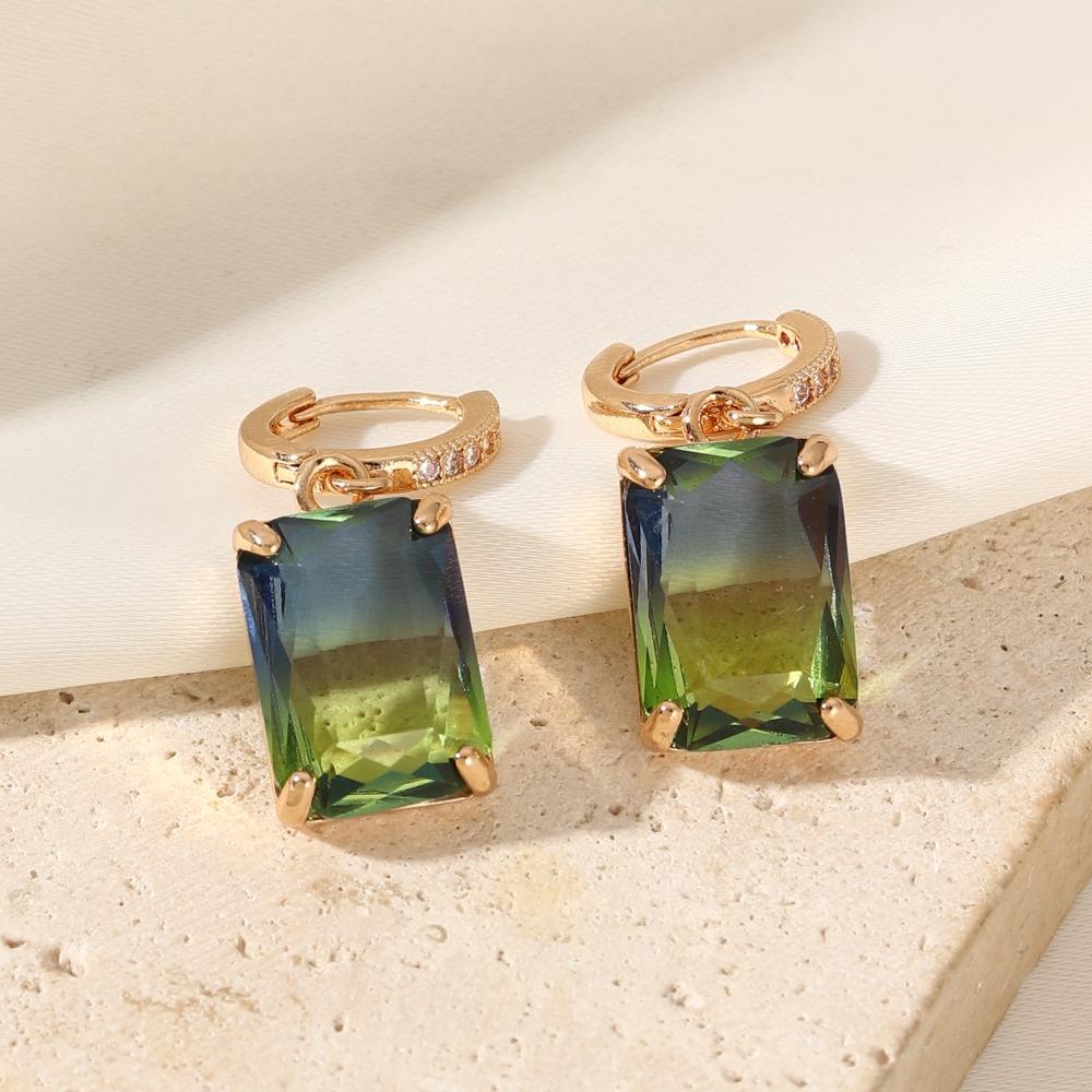 

1 пара модных ярких квадратных серег-подвесок из искусственного кристалла для женщин, ювелирные изделия из кубического циркония, повседневные аксессуары для свадьбы и вечеринки разноцветный