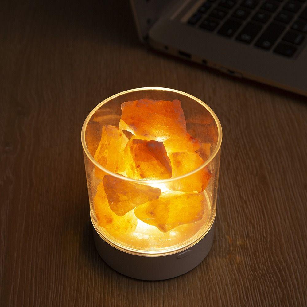 USB Powered Crystal Salt Lamp Natural LED Table Light Unique Crafts Ambient Lighting Bedside