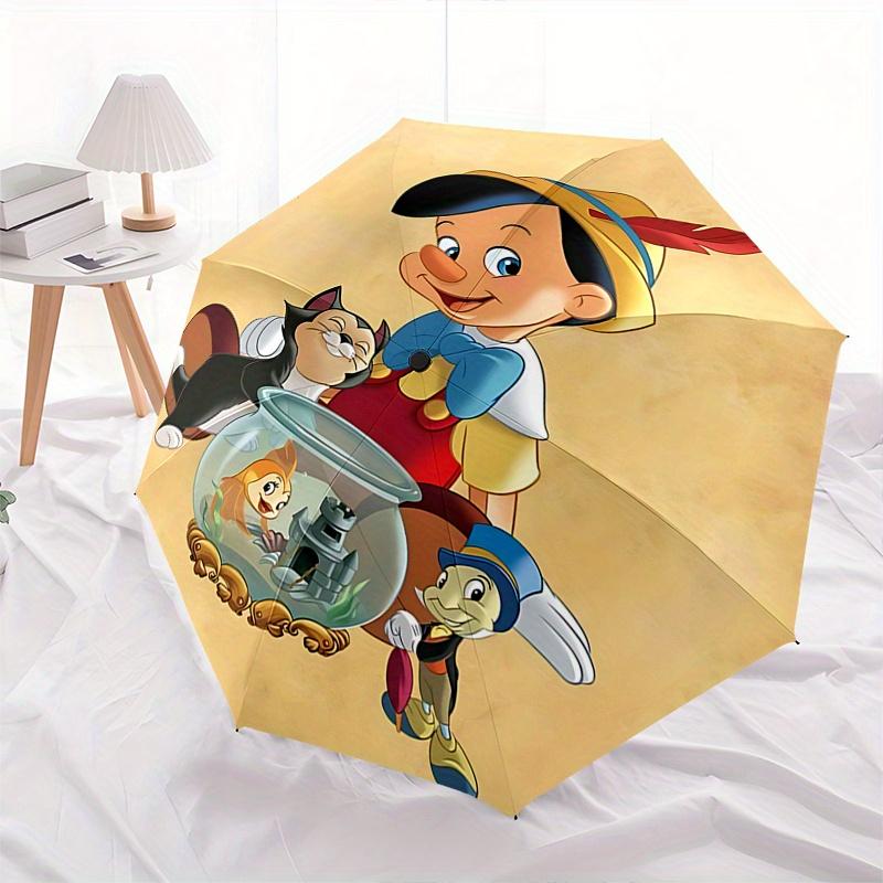 Disney Pinocchio, Jiminy Cricket Automatic Open/Close Fashion umbrella - Cute Umbrella with Cute Design, Portable 3-Fold Compact Umbrella fo