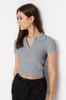 Women's Fashion New Blouse Orange Fitted Crop Polo Neck Ribbed Stretchy Knitted Blouse