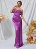 Evropské a americké luxusní fialové saténové večerní šaty s jedním ramenem a rybím ocasem