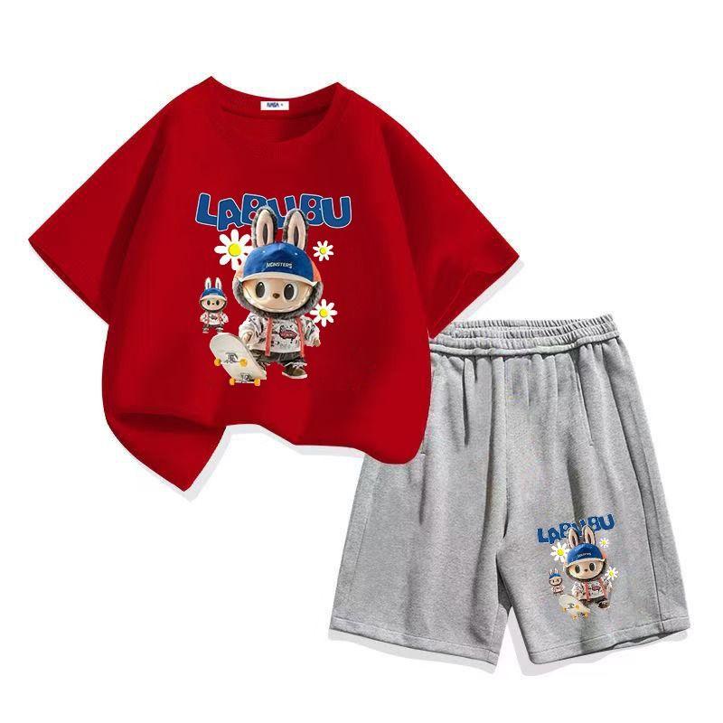 Summer LBB Cartoon Printed Fashionable Short-sleeved Children's Casual Two-piece Set