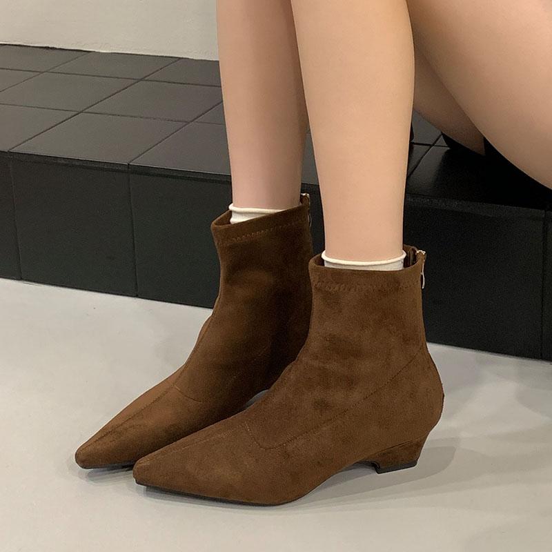 Fashion Fashion Low Heel Women Ankle Modern Boots With Zippers Shoes Pointed Toe Elegant Ladies Short Boots Female Pumps Shoes lady