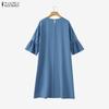 ZANZEA Women Casual Round Neck 3/4 Sleeve Elegant Lace Patchwork Dress