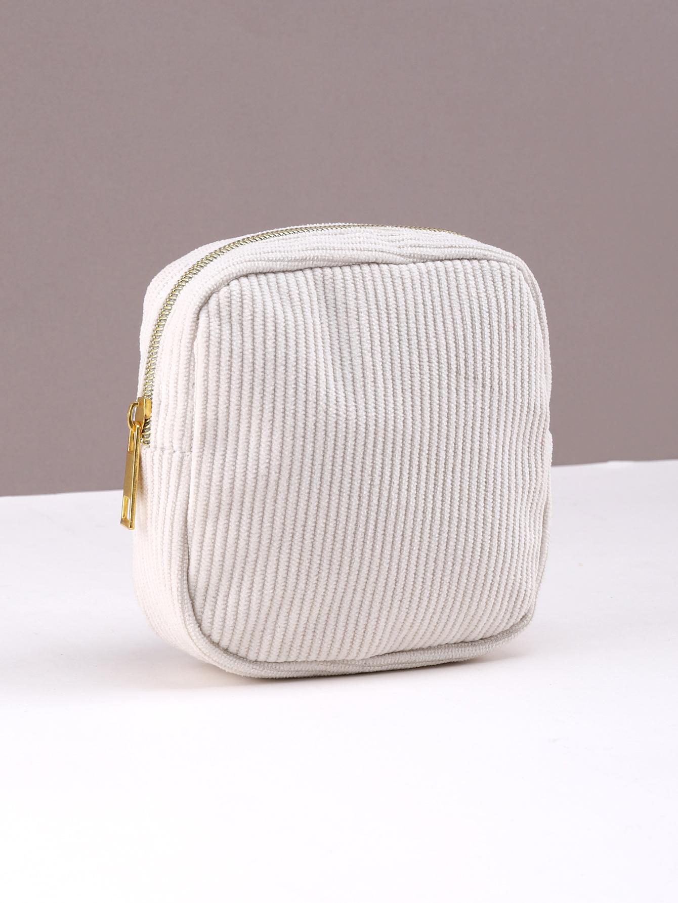 Square Corduroy Pencil Case Stationery Portable Pencil Pouch School Supplies Back To School Pencil Case Organizer With Zipper белый