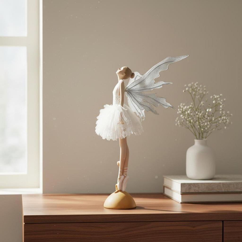 Figurina Fata Ballerina Idea Regalo Statua Angelo Danzante Design Elegante Ornamento Ragazza di Balletto per