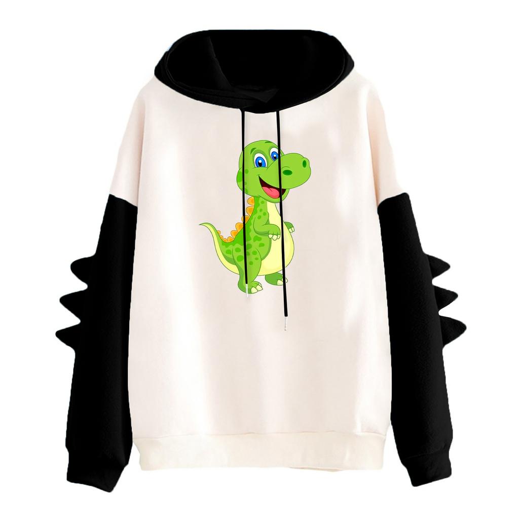 Women's Printed Contrasting Dinosaur Loose Casual Hoodie