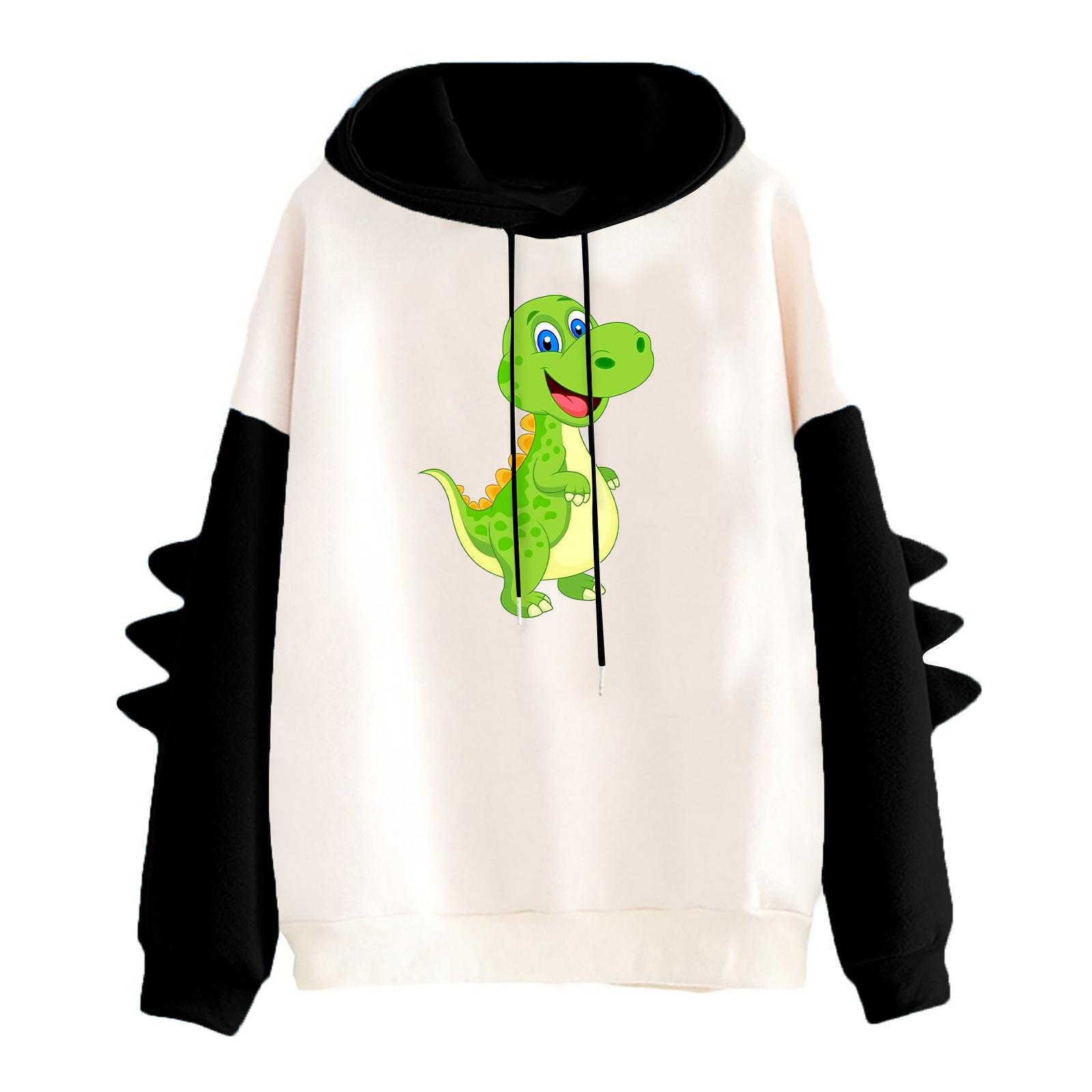 

Женское худи с принтом контрастного динозавра, свободное, повседневное L