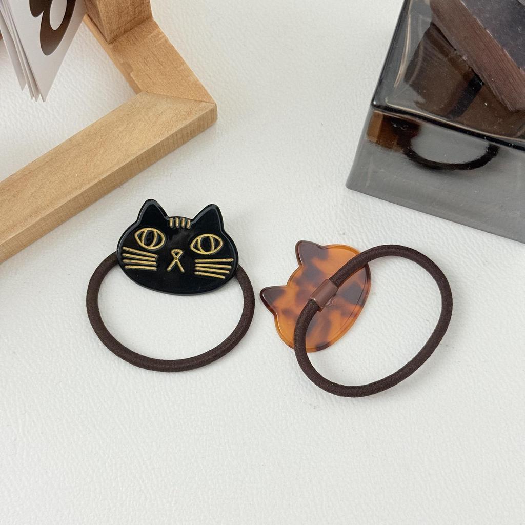 Cute Cat Acetate Hair Clip and Tie Set - 4.3cm Sweet Cartoon Hair Accessories for Children