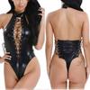 Damer Sexy Interessant Skinny Hollow Rope Lær Bodysuit Set