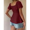 T-shirt da Donna Estiva a Maniche Corte, Scollo a V con Coulisse e Effetto Arricciato, Top Blusa Sexy Casual alla Moda per Tutti i Giorni