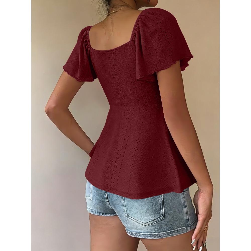 T-shirt da Donna Estiva a Maniche Corte, Scollo a V con Coulisse e Effetto Arricciato, Top Blusa Sexy Casual alla Moda per Tutti i Giorni