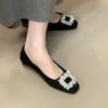 French square head rhinestone square buckle thick heel single shoes with skirt 2025 autumn new commuter low heel Mary Jane shoes women
