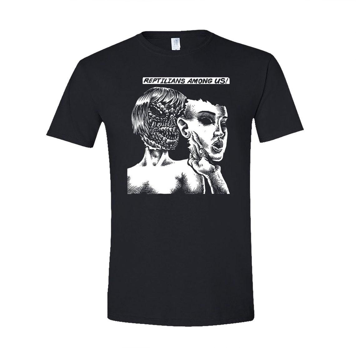 REPTILIANS AMONG US Shirt Ufo ancient aliens Anunnaki david icke, Unisex Tee XXL