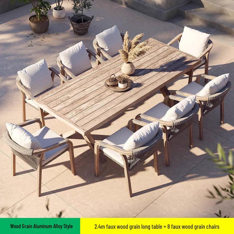 Teak Rattan Outdoor Dining Set: Waterproof Table & Chairs for Terrace or Garden