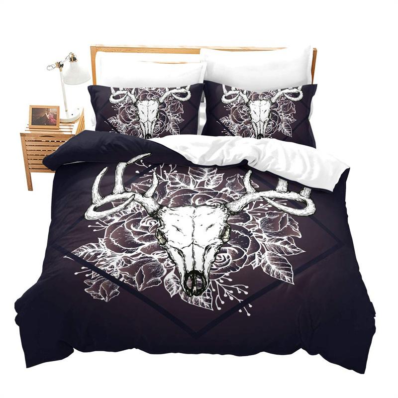 Farm Animal Duvet Cover Set Single King Queen Bohemian Mandala Bedding Set Microfiber Deer Bull Head Cow Skull Comforter Cover
