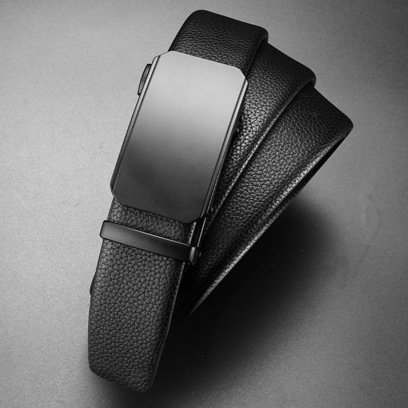 New Men's Belt Lychee Pattern Genuine Leather Belt Business Casual Automatic Buckle Middle Aged and Young Trousers Belt Men