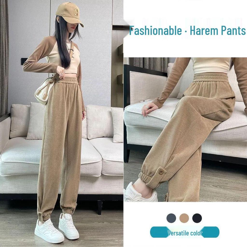 Elastic Waist Autumn/Winter Fleece Lined Casual Jogger Pants for Women