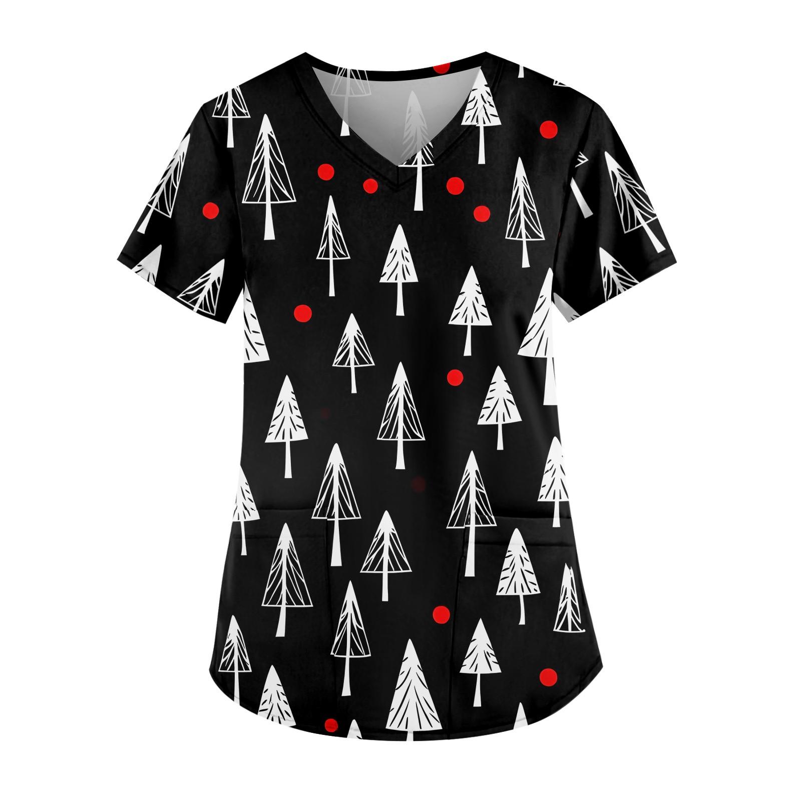 

Рабочая форма больших размеров с принтом, топы для женщин, забавные футболки с v-образным вырезом и короткими рукавами, рабочая одежда, футболка с карманами S чёрный