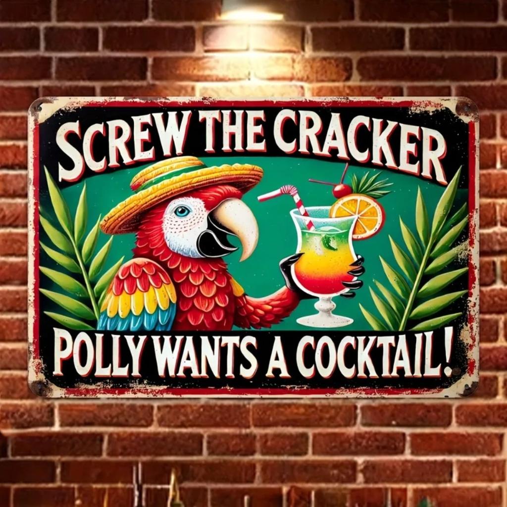 Brand Metal Parrot Wall Sign - Fun Aluminum Bar Decor with "Never Mind the Cookies" Quote - Vintage Retro Cocktail Home Decor