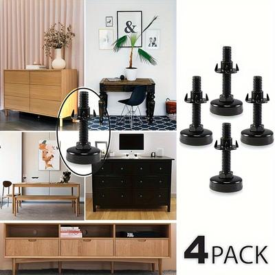 4pcs Heavy Duty Adjustable Leveling Feet, Large Base Black for Cabinets, Sofas & Tables (T-Thread Nut Set)