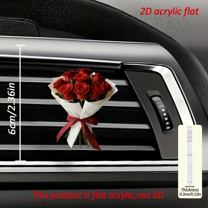 1pc Car Air Vent Clip Decor with Elegant Red Rose Design-2D Flat Floral Car Interior Accessory, Perfect for Your Vehicle's Cabin