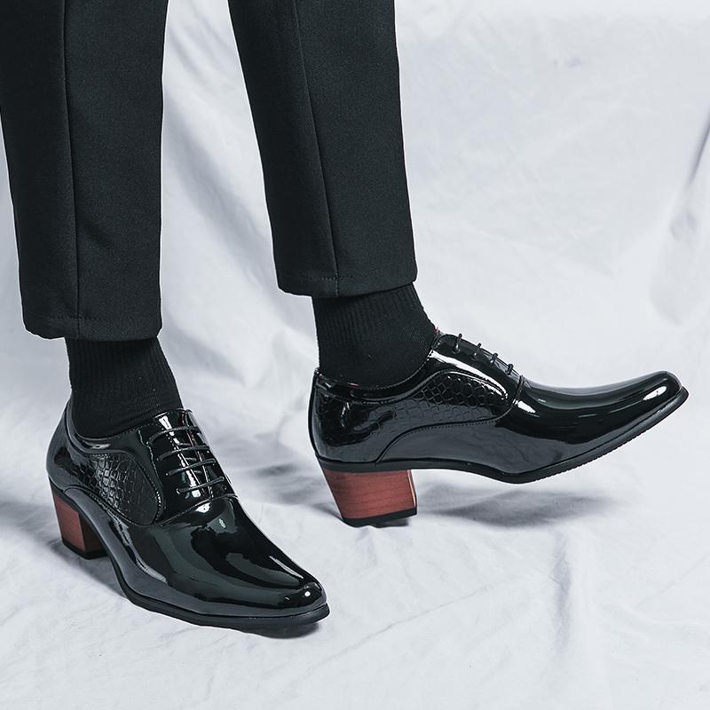 Fashion Classic Pointed Toe Male Casual Footwear High Heels Men Shoe Male Lace-Up Oxfords Shoes 2024 Leather High Heels Men Club Shoes