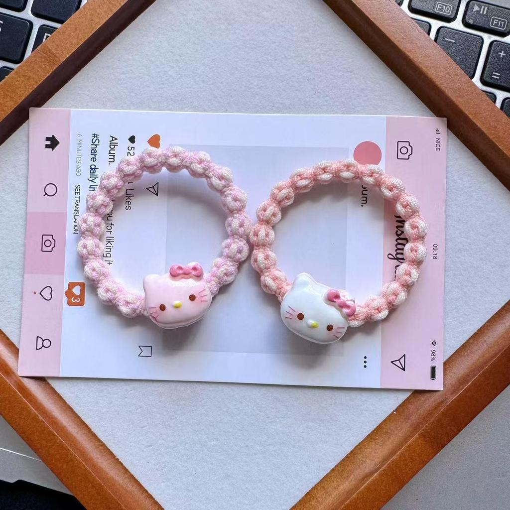 Colorful Cartoon KT Heart Scrunchies – Cute Elastic Hair Ties for Girls, Besties, and Couples