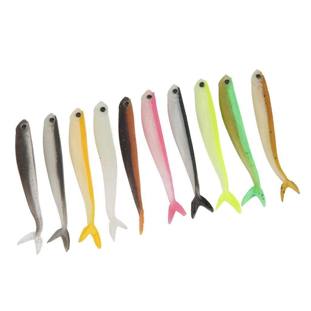 10PCS Soft Lures Fishtail Design Dual Color 2.6g 8.5cm Silicone Fishing Tackle Lure Fishing Bait for Outdoor