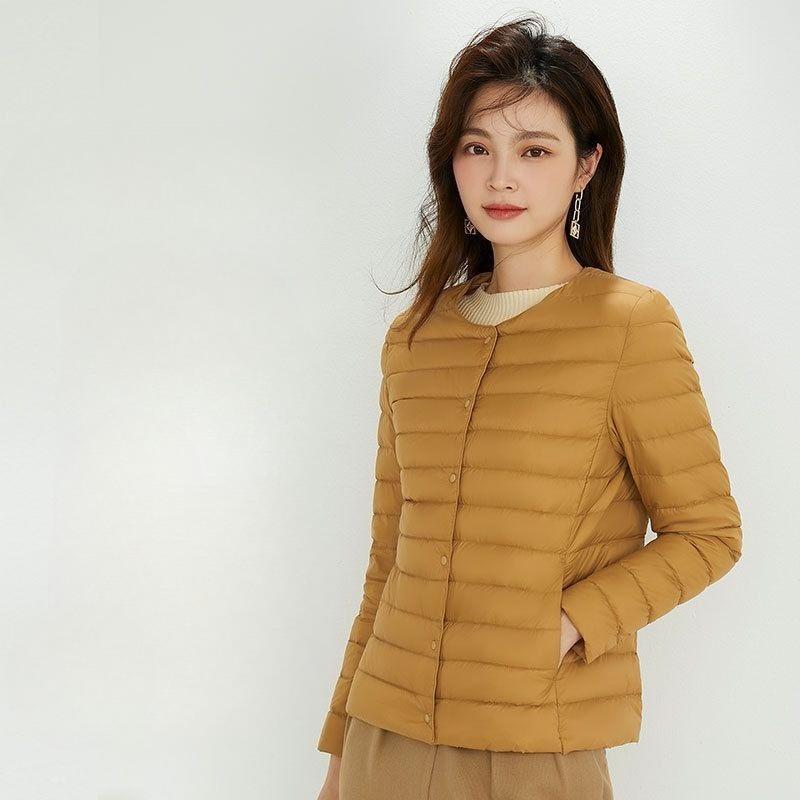 Women's V Neck Long Sleeve Lightweight 90% White Duck Down Jacket Inner Liner Coat
