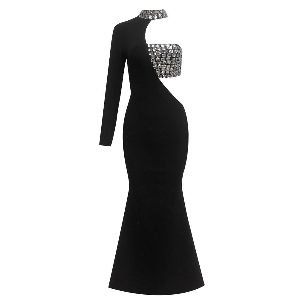 European and American Design Sense Fashionable Women's Clothing, Sexy Off-the-shoulder Hot Drill Dress, Elegant Temperament Evening Dress