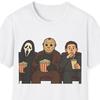 Horror Movie Mask Trio T-Shirt | Jason Ghostface Popcorn Tee