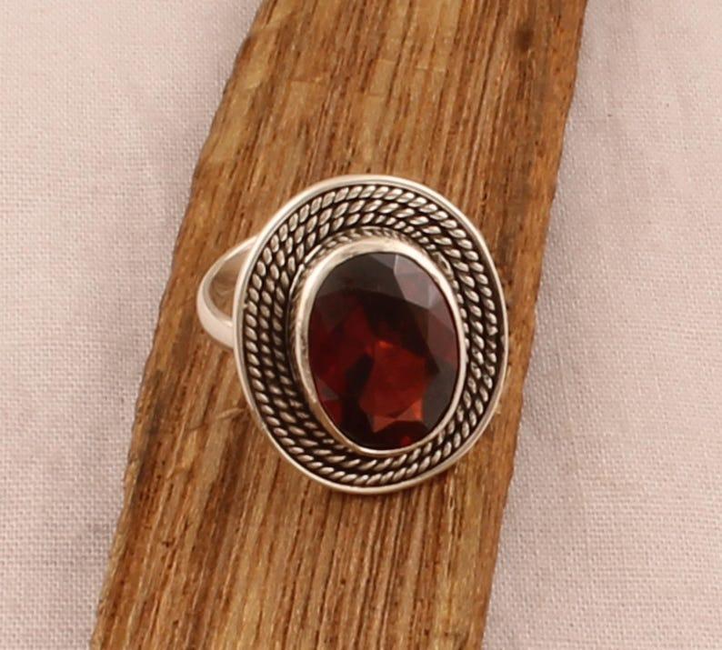 Solid 925 Sterling Silver Garnet Gemstone Ring Handmade Designer Ring Bohemian Ring Gift For Her Charm Jewelry