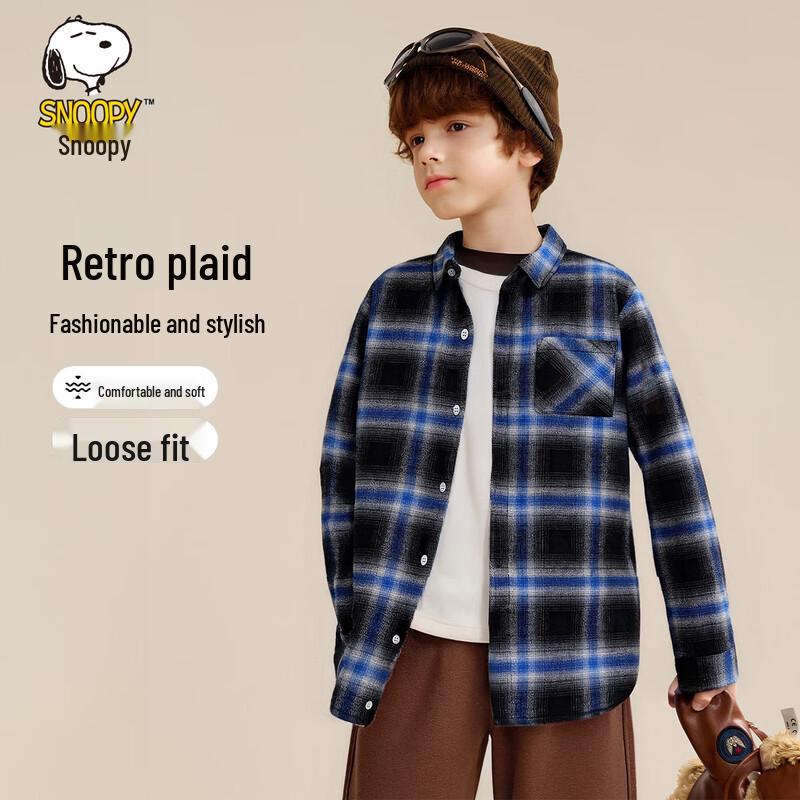 Snoopy Kids  Long Sleeve Plaid Shirt 150